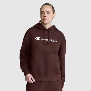 Champion Women's Powerblend Relaxed Hoodie. Script Logo